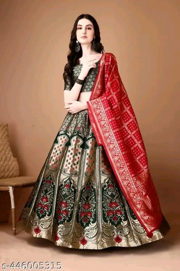Banarasi Silk Jacquard Semi-Stitched Lehenga Choli Duapatta Meter Size :2.25