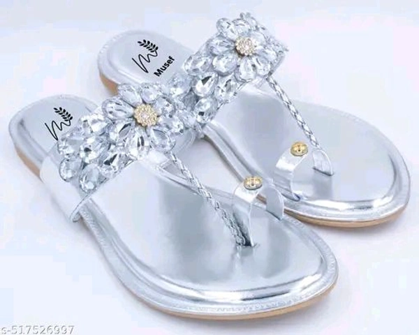 Musef Stunning Silver Women Flat Sandals | Chic & Comfortable Handmade Party Wear
