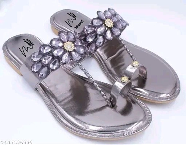 Musef Stunning Silver Women Flat Sandals | Chic & Comfortable Handmade Party Wear