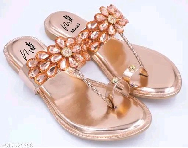 Musef Luxe Gold Women Flat Sandals | Glamorous & Comfortable Party Wear Footwear