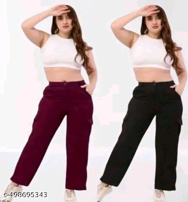 Pack of "Burgundy & Black" Extended Cargo Pant For Women