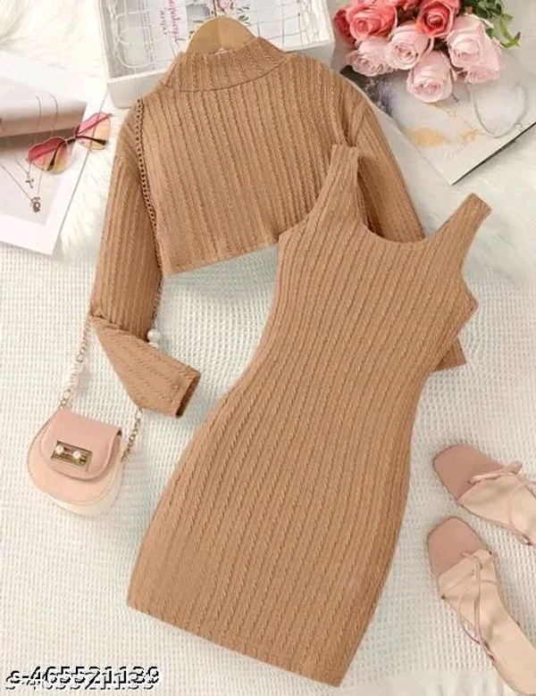 Stylish Light Brown Full Sleeve Frock For Girls With Short Western Dress for Girls
