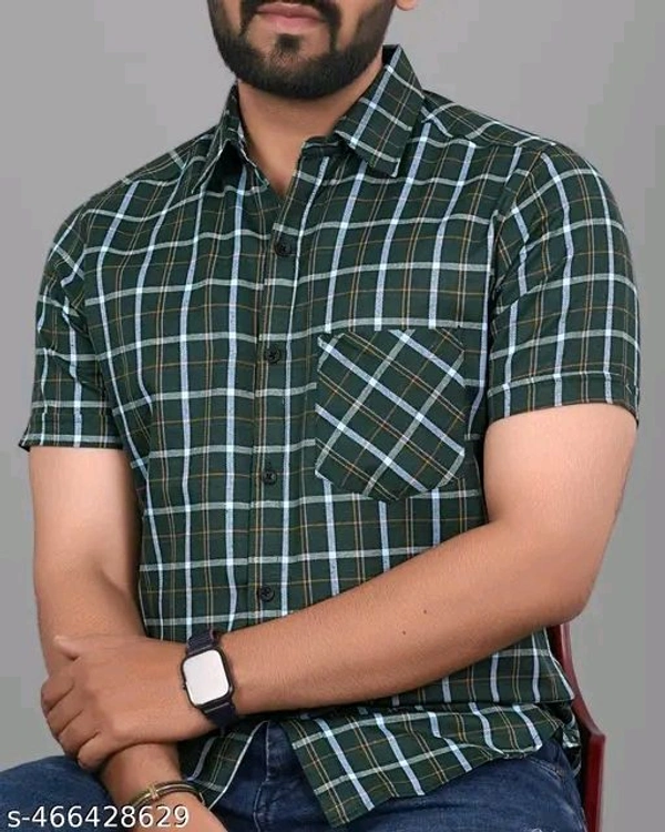 Filiate Checkered Green Regular Fit Cotton Men's Shirt | Half Sleeves Formal Slim Fit Office Wear Shirt for Men