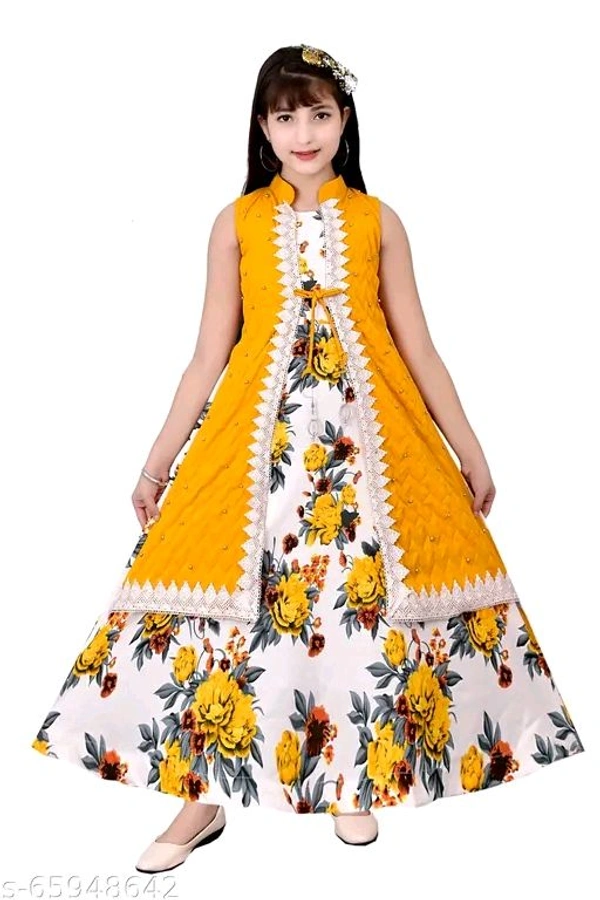 Girls Yellow Cotton Blend Ethnic Gowns Pack Of 
