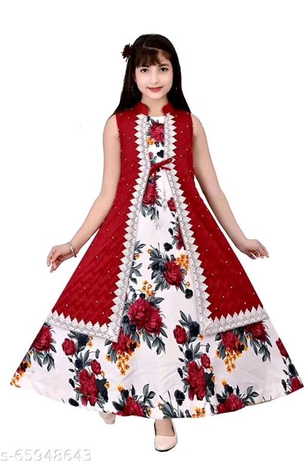 Girls Maroon Cotton Blend Ethnic Gowns Pack Of 1