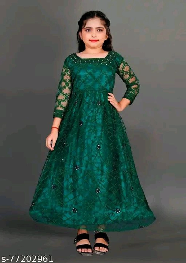 Girls Green Net Ethnic Gowns Pack Of 1