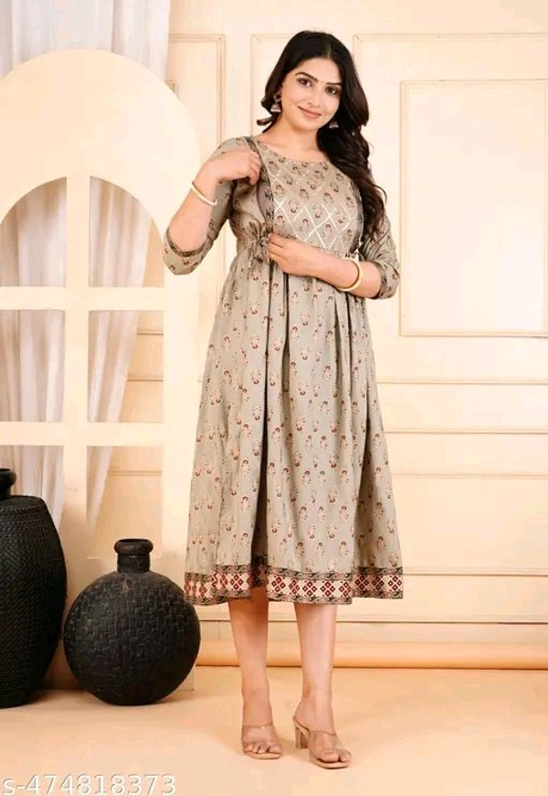 Women's Anarkali Comfortable Maternity Feeding Kurta Dress with Both Side Zippers | Pre and Post-Pregnancy & Nursing Mom Dress