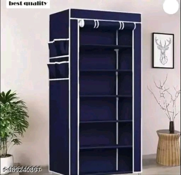 Multipurpose 6 Shelves Shoe Rack With Zip Door Cover & Side Pockets, Multiuse Storage Rack For Footwear, Toys, Clothes With Dustproof Cover (6 Shelves, BLUE Plastic)