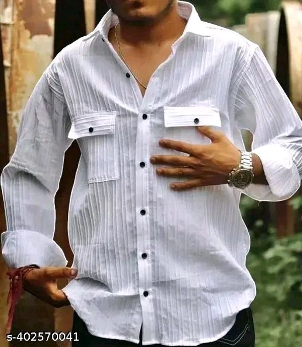 *Popcorn Shirt White with Double Pocket *