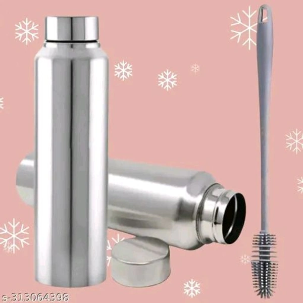 *(( BRUSH + ORGAN )) Stainless Steel Sports Water Bottles |Steel bottel | School bottle | Office bottle | College bottle| Single Wall BPA Free & Leak Proof Cap and Steel Bottle silver, Steel fridge Bottle, Water Bottle 900ml (Approx 1L) With 1 Cleaning Brush.Pack of 1*