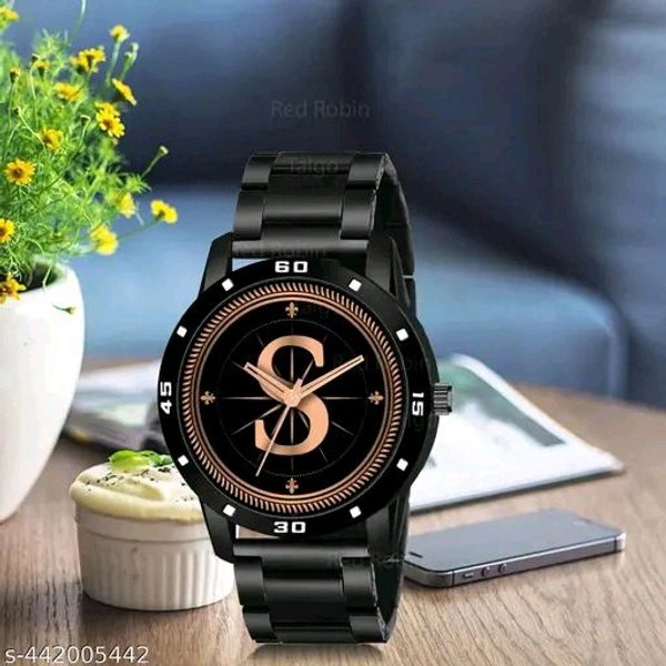 *Talgo Analog Round Black Dial ALPHABET S Design Stylish Black Silicone Strap Classic Design Fancy Wrist Watch for Men and Boys, Pack of 1 - ALPHA-S-AVO-BLK-CDBLK