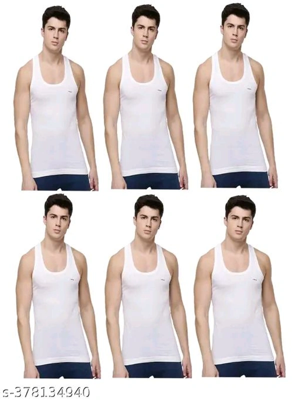 DOLLAR Men's (Pack of 6) White Innerwear Vests - White, M