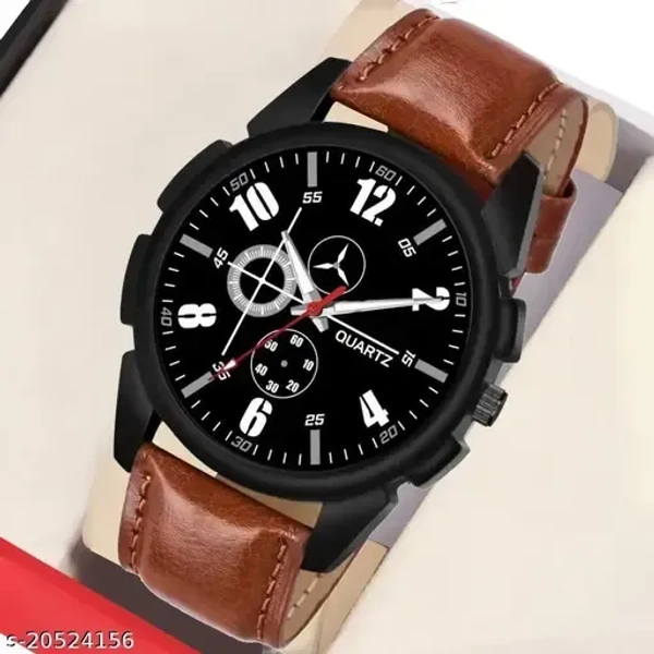 Black Sports Design Leather Belt Analog Watch