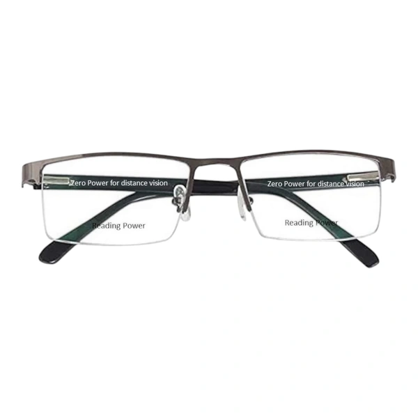 +1.75 Power Bifocal Rectangular Half Rim Metal Frame Reading Glasses for both Men and Women - +1.75