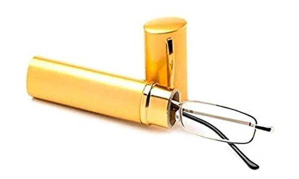Pen type Reading Glasses for Men and Women in Golden Yellow Colour - +1.25