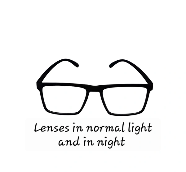 One Glass 3 Functions Rectangle Design Computer cum Day and Night wearing Glass for Men and Women