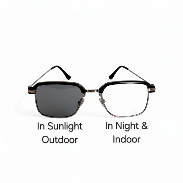 Day & Night use Square Design Silver Colour Metal Frame Computer cum Sunglass for Men