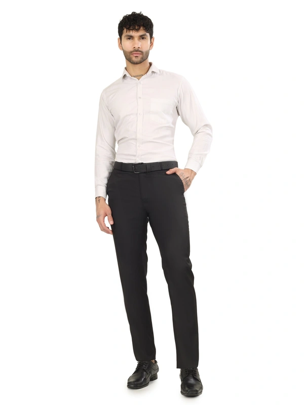 Lycra Cotton Stretchable | Plain Formal Trousers |  Polo Fit | Office Wear For Men'S | Charcoal Black