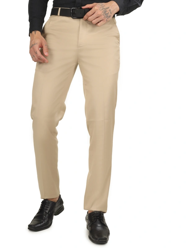 Lycra Cotton Stretchable | Plain Formal Trousers |  Polo Fit | Office Wear For Men'S | Caramel Cream