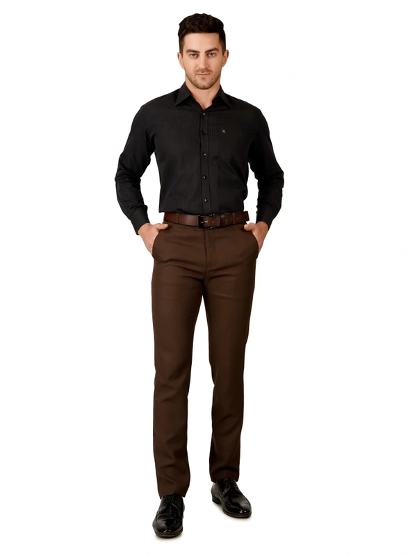 Wrinkle Free Express Mattee | Solid Formal Trousers | Polo Fit | Office Wear For Men'S | Chocolate Brown