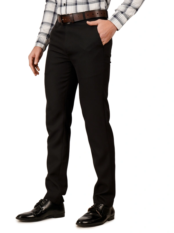Wrinkle Free Express Mattee | Solid Formal Trousers | Polo Fit | Office Wear For Men'S | Black