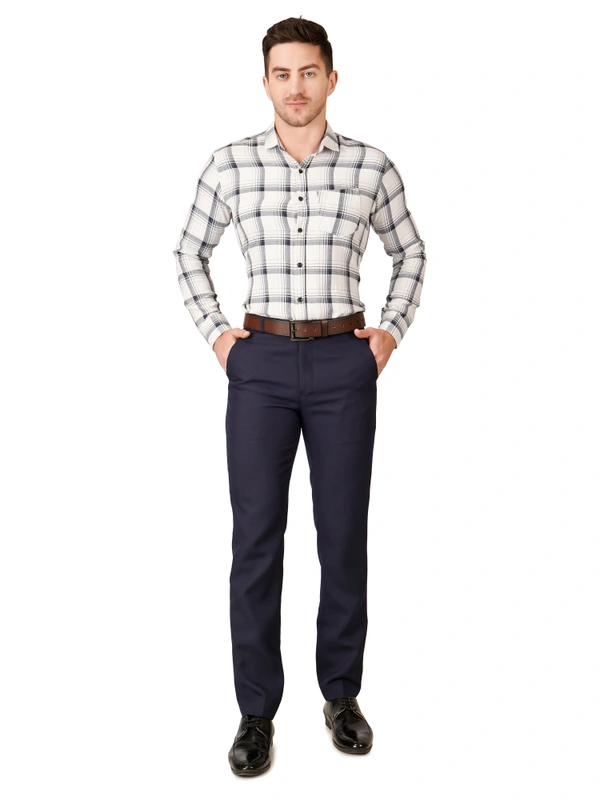 Wrinkle Free Express Mattee | Solid Formal Trousers | Polo Fit | Office Wear For Men'S | Navy Blue