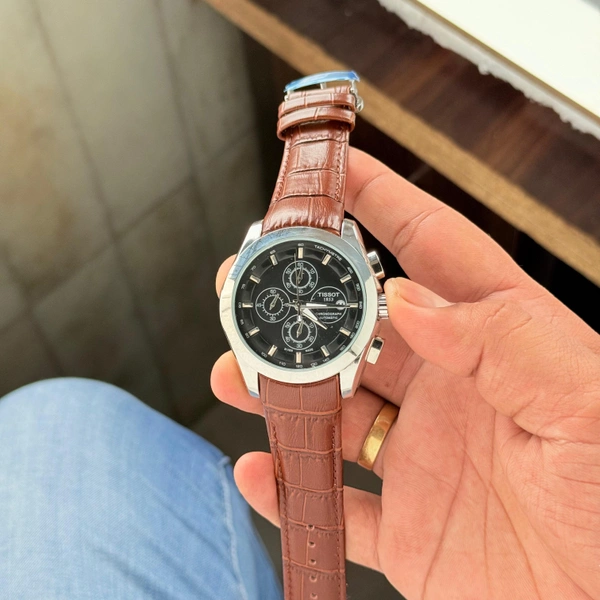 The CABA Classic Dial Chronograph Analog Watch with Black Leather Strap | Water Resistant, Stylish Design