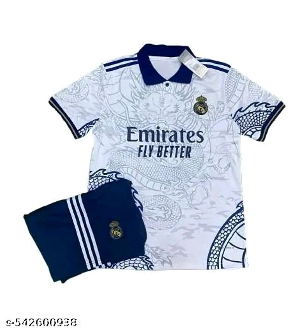 "Unleash the beast with this iconic Real Madrid dragon jersey! Comes with matching shorts. Limited-time offer: Buy the jersey and get the shorts FREE. Premium quality and bold design for true fans!"