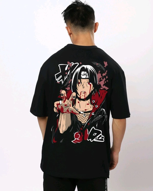 Men's Black Itachi Moment Graphic Printed Oversized T-shirt