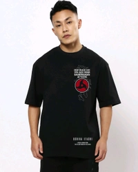 Selvy ™ Men's Black Itachi Moment Graphic Printed Oversized T-shirt - Black, M