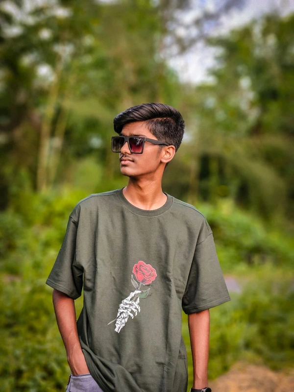 Selvy ™ Stylish Printed Fake Smile Oversized T-shirt - Dark Fern, M