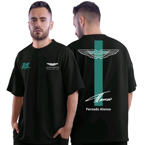 Selvy ™ Aston Martin Fernado Alonso Unisex Motorsport Oversized T-Shirt - Black, M