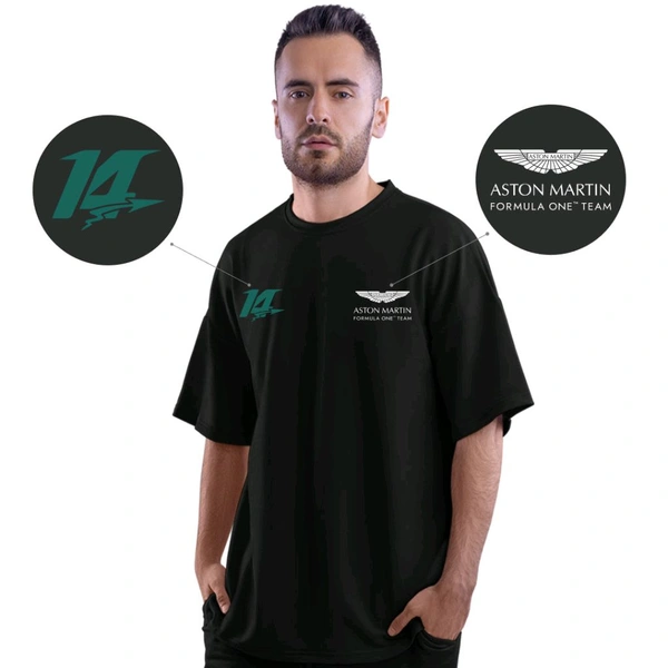 Selvy ™ Aston Martin Fernado Alonso Unisex Motorsport Oversized T-Shirt - Black, M