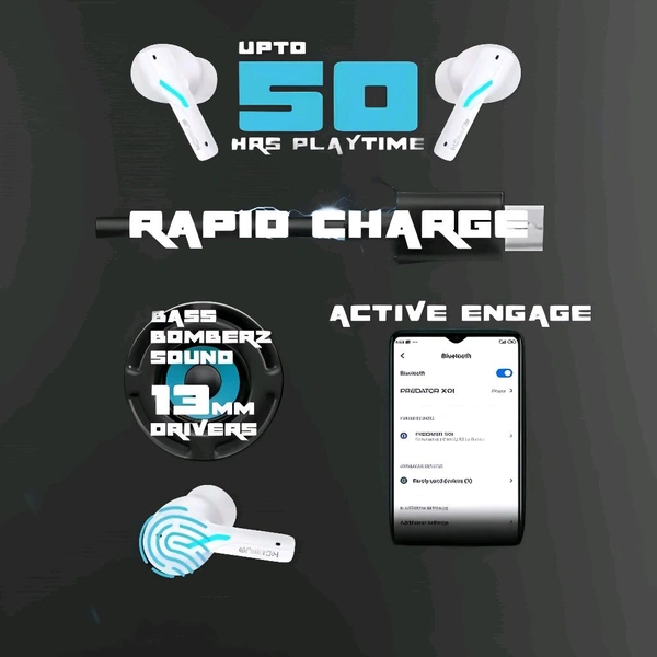Gaming Earbuds,ANC Mode ,50hr Backup,40ms Latency