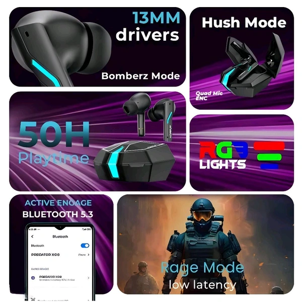 Gaming Earbuds With 13mm Drivers, 50hr Backup, 40ms Latency, RGB LED