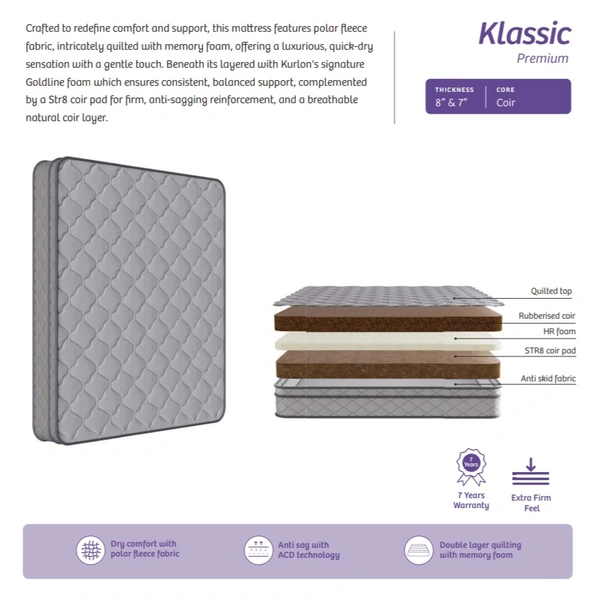 Kurlon Mattress Klassic Premium 7 Inch / 8 Inch