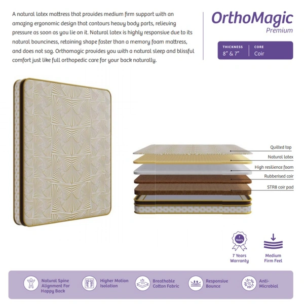 Kurlon Mattress Ortho Magic Premium 7 Inch / 8 Inch - 72 X 72, 7 Inch Thickness
