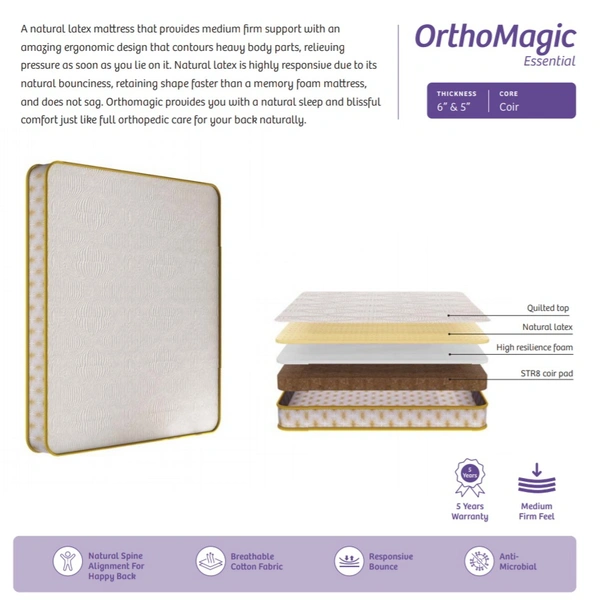 Kurlon Mattress Ortho Magic Essential 5 Inch / 6 Inch Kurlon Mattress Latex Mattress In Ahmedabad - 72 X 66, 5 Inch Thickness