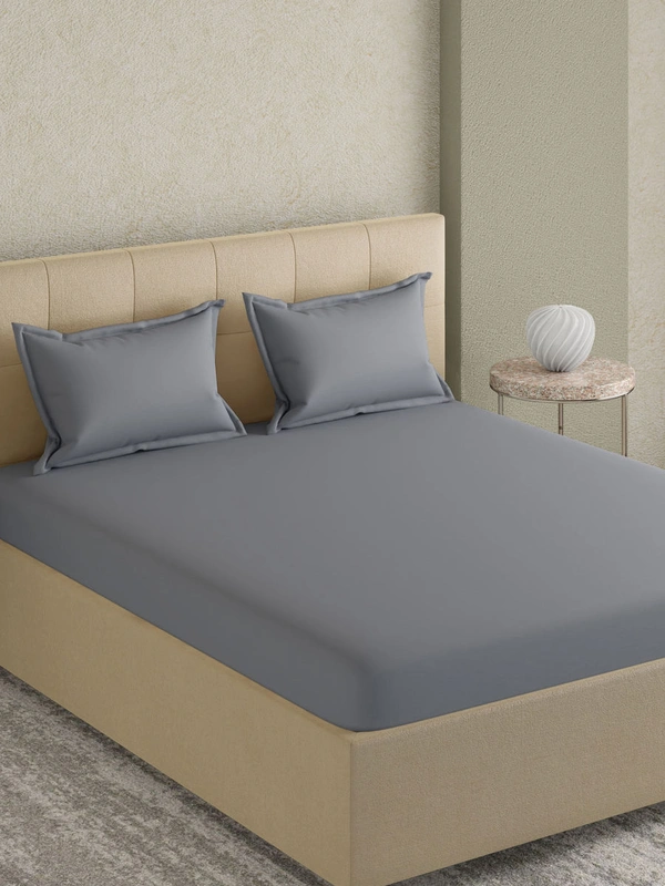 King size Bed sheet Plain 300 Tc Cotton Double Bedsheet Dark Grey - 2.74 M X 2.74 M