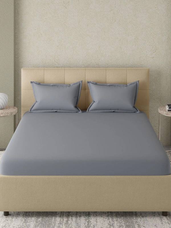 King size Bed sheet Plain 300 Tc Cotton Double Bedsheet Dark Grey - 2.74 M X 2.74 M