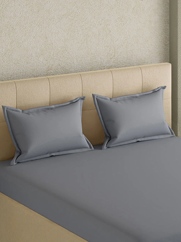 King size Bed sheet Plain 300 Tc Cotton Double Bedsheet Dark Grey - 2.74 M X 2.74 M