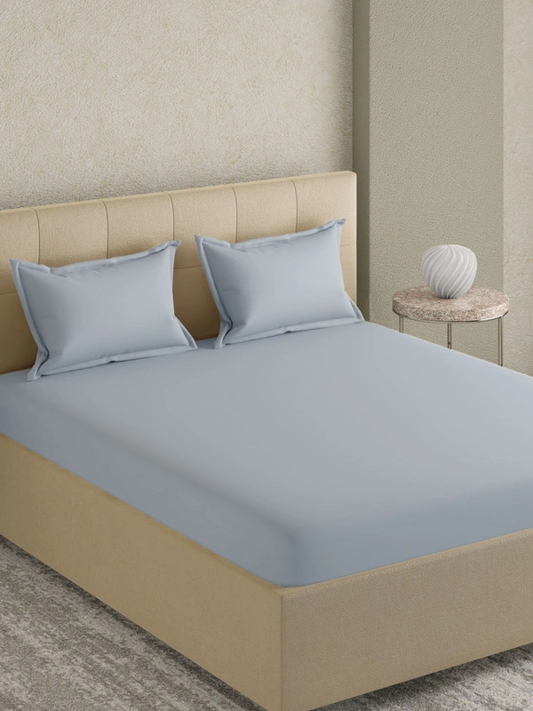 King size Bed sheet Plain 300 Tc Cotton Double Bedsheet Light Grey - 2.74 M X 2.74 M