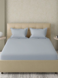 King size Bed sheet Plain 300 Tc Cotton Double Bedsheet Light Grey - 2.74 M X 2.74 M