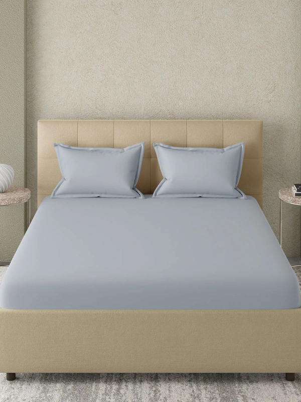 King size Bed sheet Plain 300 Tc Cotton Double Bedsheet Light Grey - 2.74 M X 2.74 M