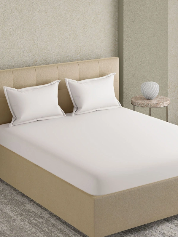 King size Bed sheet Plain 300 Tc Cotton Double Bedsheet White 108 inch x 120 inch - 2.74 M X 3.00 M - 2Pc