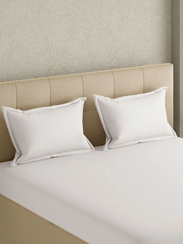 King size Bed sheet Plain 300 Tc Cotton Double Bedsheet White 108 inch x 120 inch - 2.74 M X 3.00 M - 2Pc