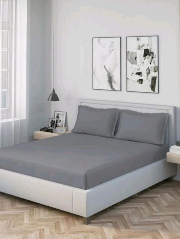 King size BedSheet Plain 400 Tc Cotton Double Bed sheet Light Grey - 2.74 M X 2.74 M