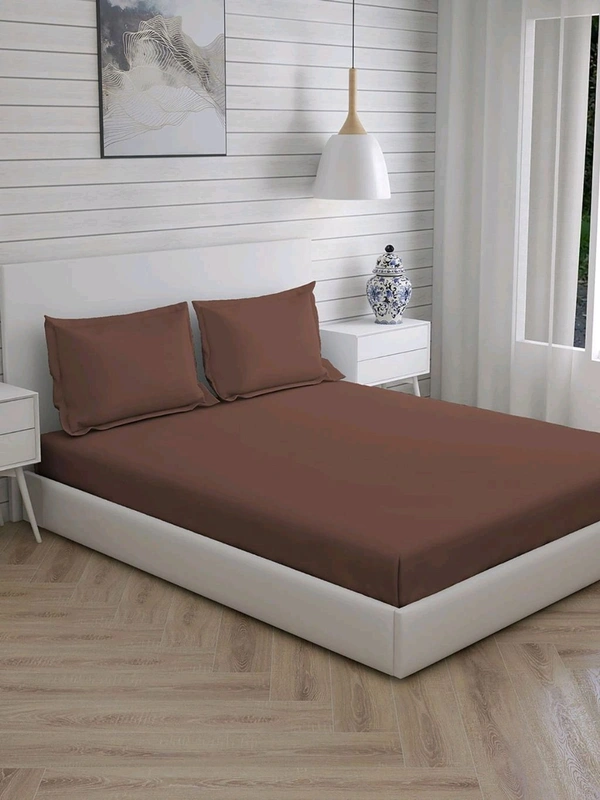 King size BedSheet Plain 400 Tc Cotton Double Bed sheet Heavy Tc 108" X 108" Brown Coffee Colour - 2.74 M X 2.74 M