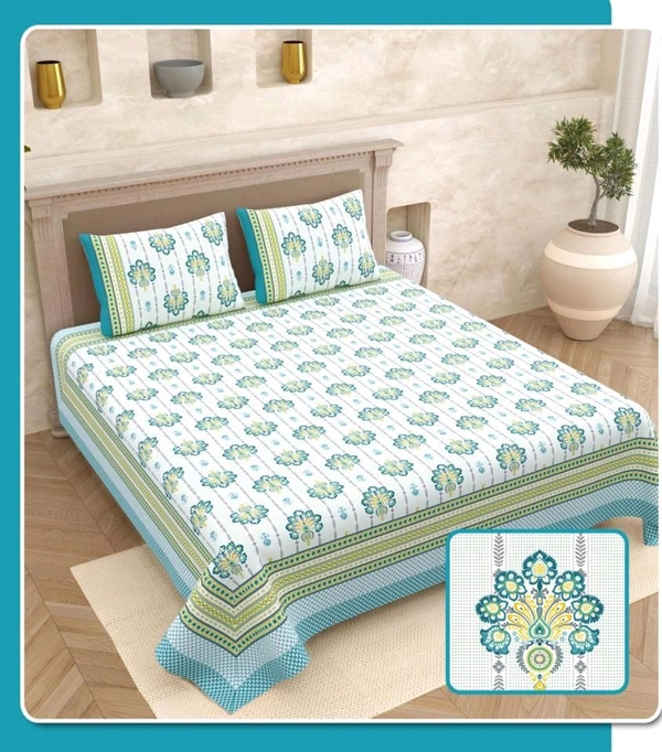 Super King Size Bedsheets 3 meter x 3 meter Bedsheet With 2 Pillow Cover Jaipur Bedsheet - 3.00 M X 3.00 M