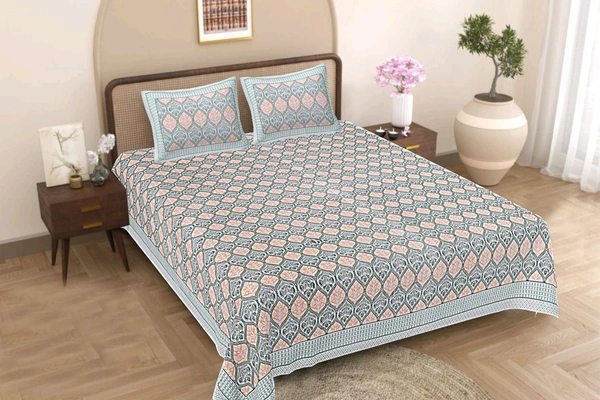 Jaipur King Size Bed Sheet Double bedsheet  108 Inch X 108 Inch With 2 Pillow Cover 